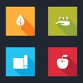 Set Leaf, Acupuncture therapy, Fitness mat roll and Apple icon. Vector