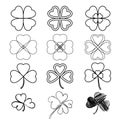 Set leaf clover. Three and Four leaf, silhouettes, hand-drawn, s