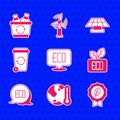 Set Leaf Eco symbol, Earth melting to global warming, Recycle bin, Solar energy panel and icon. Vector Royalty Free Stock Photo