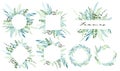 Set of leaf frames and wreath with botanical elements. Vector