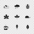 Set Leaf, Hedgehog, Wheat, Wooden log, Cloud and lightning and Chestnut leaf icon. Vector
