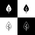 Set Leaf icon isolated on black and white background. Fresh natural product symbol. Vector Royalty Free Stock Photo