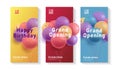 Set of leaflets or flyers with 3d Realistic Colorful Bunch of Birthday round Balloons, event invitation, grand opening celebration Royalty Free Stock Photo