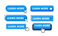 Set of Learn more button. Hand pointer clicking. Learn more web buttons Royalty Free Stock Photo