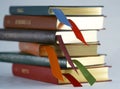 A Set of Leather Bound Books with Bookmarks