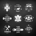 Set of leather craft logo designs, retro genuine