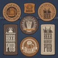 Set of leather labels on denim on the theme pub