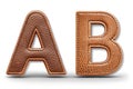Set of Leather Letters A, B, C, D Uppercase - 3D Render Font with Skin Texture Isolated on White Background