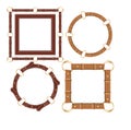 Set of leather round and square frame. Border with brown belts and golden rings Royalty Free Stock Photo