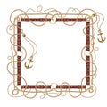 Set of leather round and square frame. Border with brown belts and golden rings Royalty Free Stock Photo