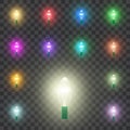 Set of Led neon lamps. Set of christmas lights isolated realistic design elements. Glowing lights for Xmas Holiday cards, banners Royalty Free Stock Photo