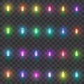 Set of Led neon lamps. Set of christmas lights isolated realistic design elements. Glowing lights for Xmas Holiday cards, banners Royalty Free Stock Photo