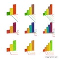 Set of left-sided isometric histogram with callouts for inscription. Volume graphs. Elements for infographics. Vector