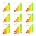 Set of left-sided isometric histogram with place for mark. Volume graphs . Colorful elements for infographics. Vector