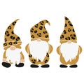 Set of Leopard Gnomes. Vector illustration flat design of a fairytale characters of dwarfs isolated on white. Royalty Free Stock Photo