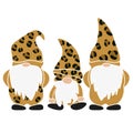 Set of Leopard Gnomes. Vector illustration flat design of a fairytale characters of dwarfs isolated on white. Royalty Free Stock Photo