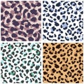 Set of leopard skin seamless pattern. Wild cat texture repeat Royalty Free Stock Photo
