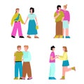 Lgbt couples spending time together, flat cartoon vector illustration isolated Royalty Free Stock Photo