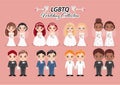 Set of Lesbian and Gay Newlywed Couples Flat illustration, LGBTQ Wedding Collection, Marriage Concept Vector