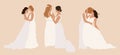 Set of lesbian and gay newlywed couples vector flat illustration.