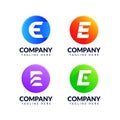 Set of letter E logo design template with circle shape colorful. icon for business of technology, sport, automotive, simple Royalty Free Stock Photo