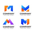 Bundle set of creative letter M colorful gradient logo design. Alphabet vector element Royalty Free Stock Photo