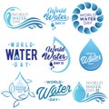 Set of letter world water day vector background for element design on the white background