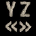 Set of letter Y and Z, symbol quotation marks made of industrial metal 3D Royalty Free Stock Photo