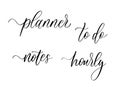 Set of lettering inscriptions for planners and to do list. Template for agenda, planners, check lists, and other stationery Royalty Free Stock Photo