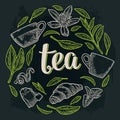 Set with lettering tea. Vector vintage engraving Royalty Free Stock Photo