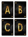 Set of letters A, B, C, D. Alphabet on vintage playing cards. Isolated on white background. Royalty Free Stock Photo