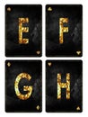 Set of letters E, F, G, H. Alphabet on vintage playing cards. Isolated on white background Royalty Free Stock Photo