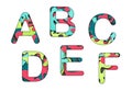 Set of letters font a, b, c, d, e, f. Multilayer colorful letters. Paper art carving. Creative typography characters