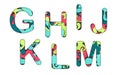 Set of letters font g, h, i, j, k, l and m. Multilayer colorful letters. Paper art carving. Creative typography