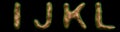 Set of letters I, J, K, L made of realistic 3d render natural gold snake skin texture.