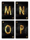 Set of letters M, N, O, P. Alphabet on vintage playing cards. Isolated on white background Royalty Free Stock Photo