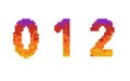 Set of letters and numbers made of multicolored bricks. 3d render of an alphabet, zero, one, two, graphic design and decoration, a