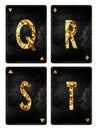 Set of letters Q, R, S, T. Alphabet on vintage playing cards. Isolated on white background Royalty Free Stock Photo