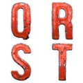 Set of letters Q, R, S, T made of red painted metal isolated on white background. 3d