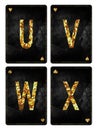 Set of letters U, V, W, X. Alphabet on vintage playing cards. Isolated on white background Royalty Free Stock Photo