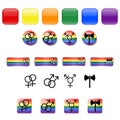 Set of LGBT button for website, symbol, icon. LGBT pride flag, couple, Love. Vector