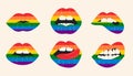 Set Lgbt pride sign in vector format. Rainbow lips.