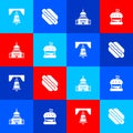 Set Liberty bell in Philadelphia, Hotdog sandwich, White House and Burger icon. Vector Royalty Free Stock Photo