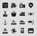 Set Lifeboat, Diving mask and snorkel, Poker table, Photo camera, Beach bag, Captain of ship, Route location and Sinking