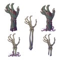 Set of lifelike depicted rotting zombie hands and skeleton hands rising Royalty Free Stock Photo