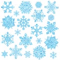 Set of light blue crystal snowflakes isolated on white Royalty Free Stock Photo