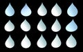 Set of light-blue drops on a black background for your design. Royalty Free Stock Photo