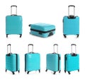 Set of light blue suitcases on background Royalty Free Stock Photo