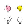 Set of Light bulb with brain icons. Creativity, creative idea. Vector illustration