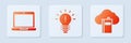 Set Light bulb with concept of idea, Laptop and Cloud or online library. White square button. Vector
